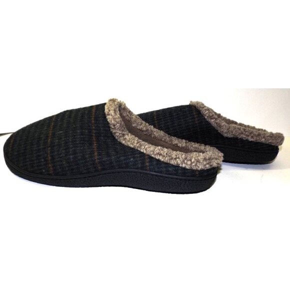 Isotoner US 13-14 men's striped scuff slippers faux fur trim memory foam New - Picture 5 of 7